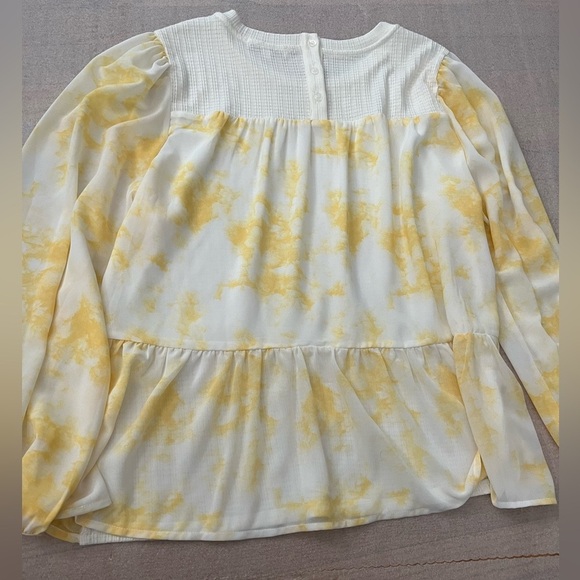 [L]RO & DE Anthropologie Arden Yellow Tie Dyed Blouse Mix Texture Relaxed Fit - Picture 7 of 10